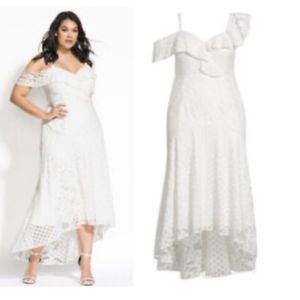 NEW City Chic Femme Fatale Ivory Lace Hi Low Maxi Dress Size 18